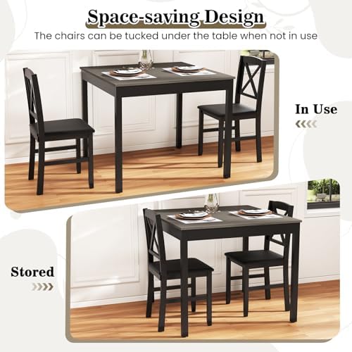 GIANTEX 3-Piece Dining Table Set for 2 - Small Wooden Kitchen Table with Upho...