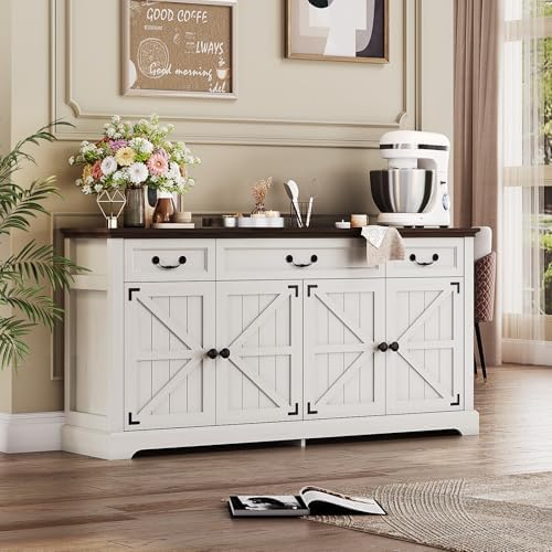 Sunny Heart 65" Large Buffet Storage Cabinet, Farmhouse Kitchen Sideboar...
