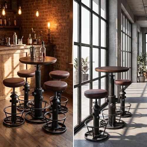 Topower 3 Piece Pub Bar Set Retro Round Bar Table and Stools for 2 Height Adj...