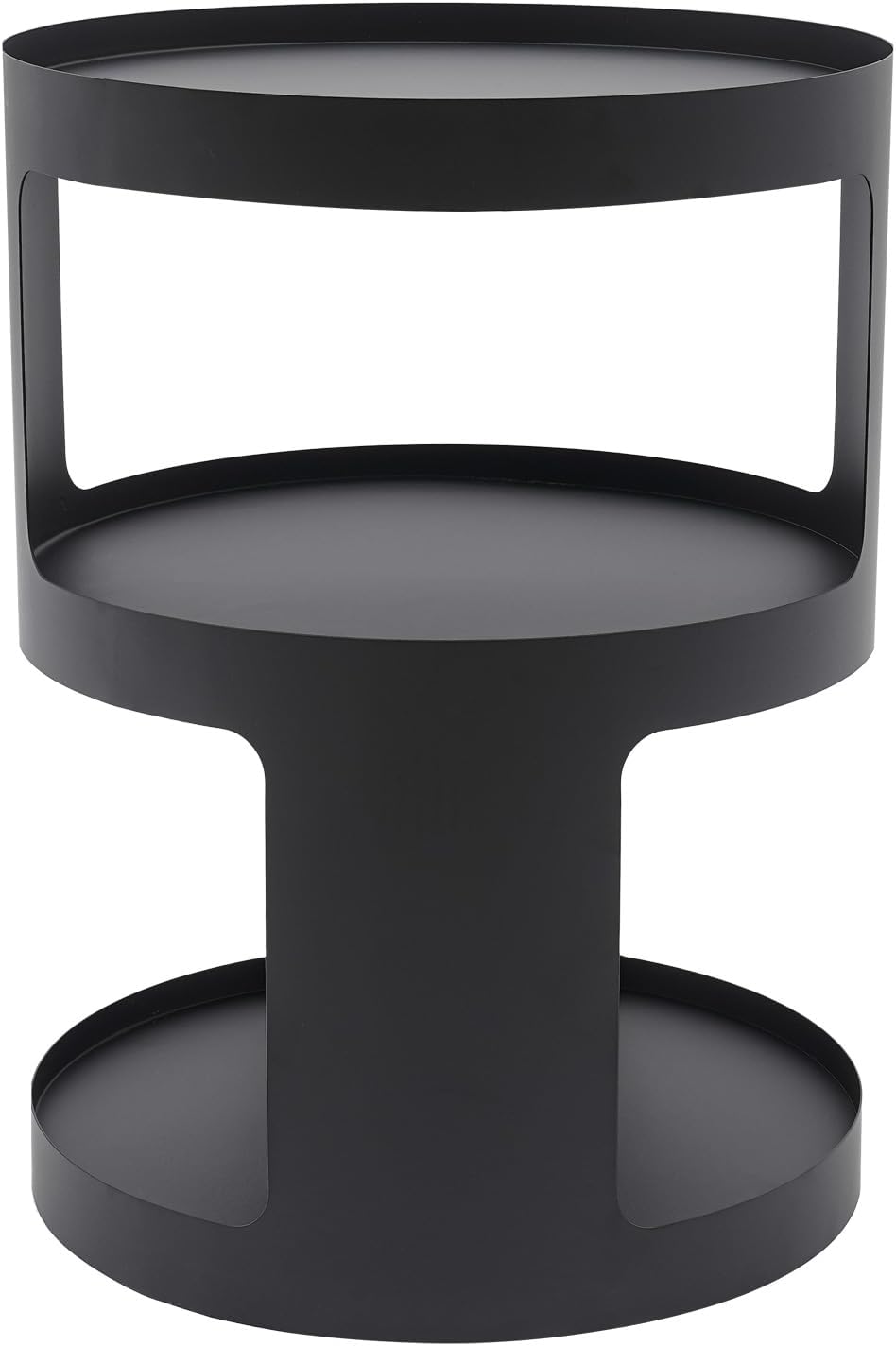 2-Layer Modern Side Table Round End Tables, Black Metal Nightstand Accent Tab...