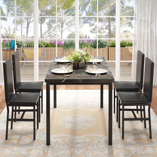 Hooseng Dining Table Set for 4, Modern Kitchen Table Chairs Set of 4, Black