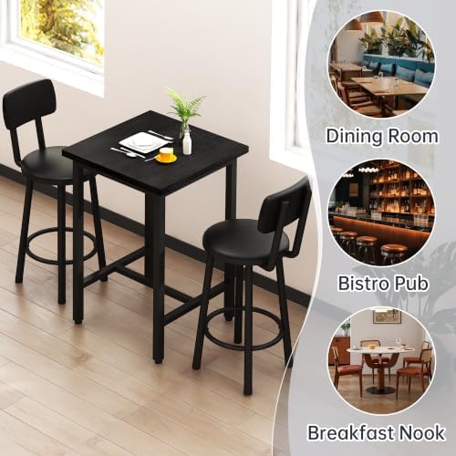 3 Piece Bar Table and Chairs Set for 2, Counter Height Square Pub Dining Set,...