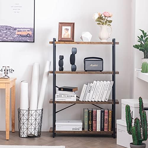 HCHQHS Bookshelf, 4-Tier Industrial Bookcase, Rustic Open Book Shelf, Freesta...