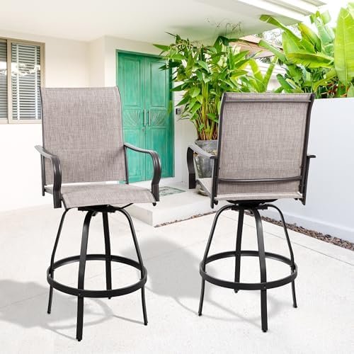 Vongrasig 2 Piece Patio Swivel Bar Chairs, All Weather Metal Textile High Swi...