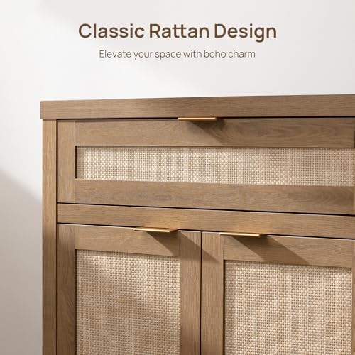 SICOTAS Sideboard Buffet Cabinet Set of 3, Rattan Credenza Storage Cabinet