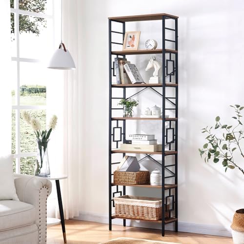 HOMISSUE Tall Bookshelf, 84 Inch Industrial Bookshelf with Metal Frame and Op...