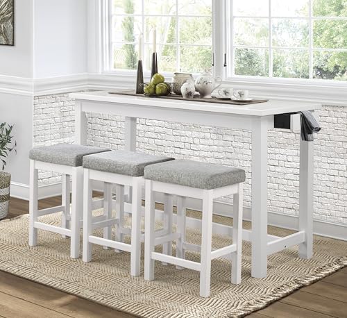 Lexicon 4-Piece Counter Height Table & Stool Sets with USB Ports, White