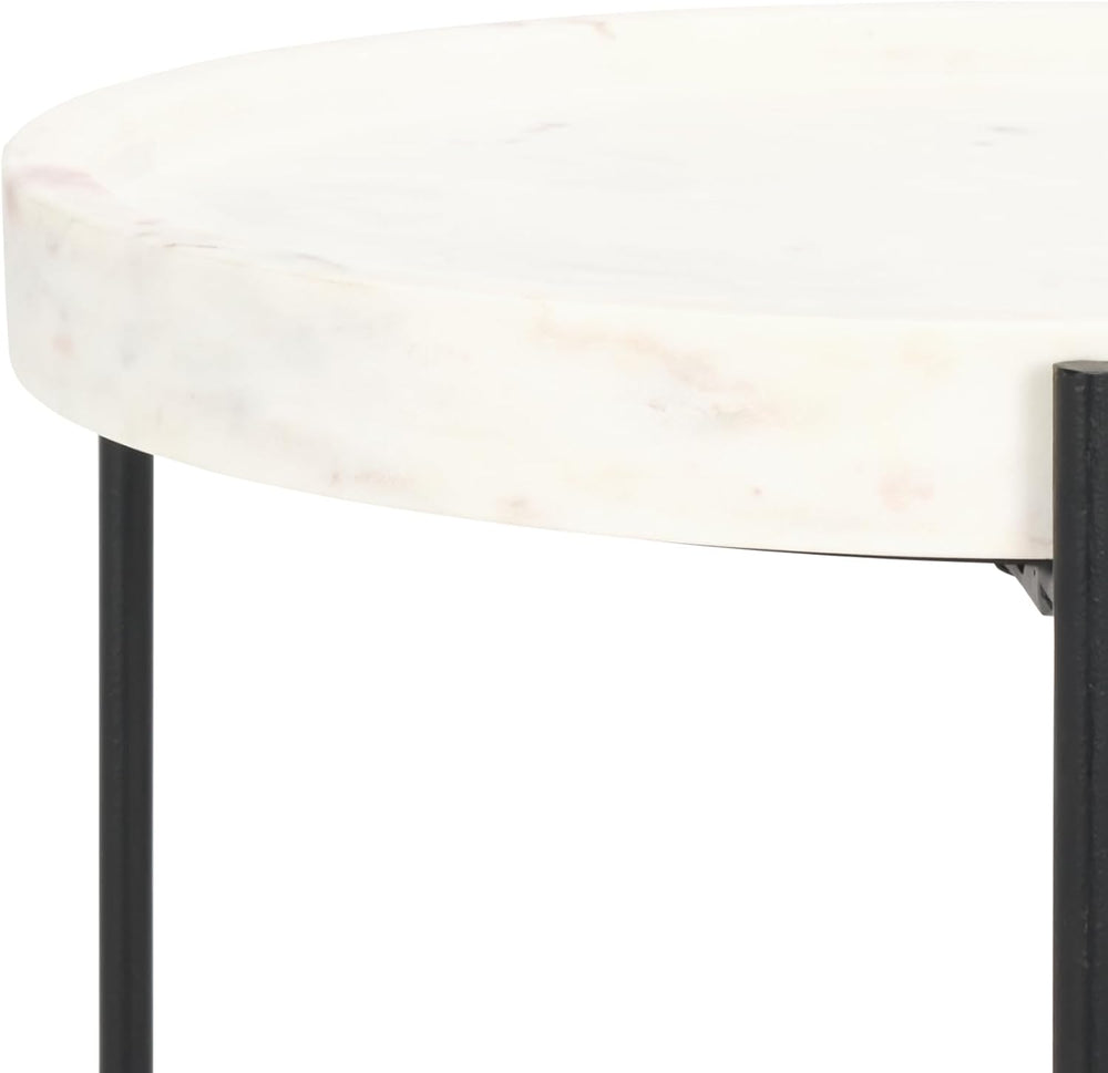 SAFAVIEH Home Collection - Bavaria Side Table, Round White Marble Tray Top wi...