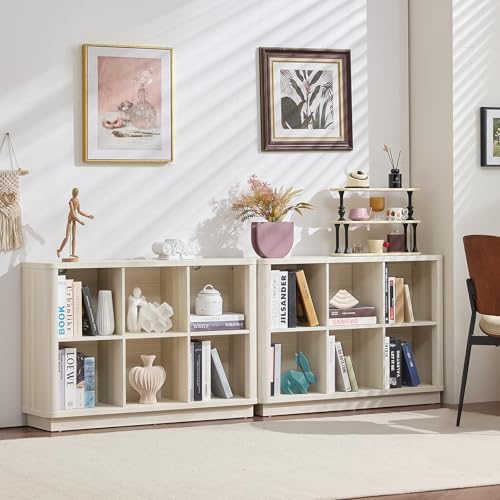 Joaxswe 6 Cube Bookcase, 40" Wide Horizontal 2-Tier Book Shelf w/Curved ...