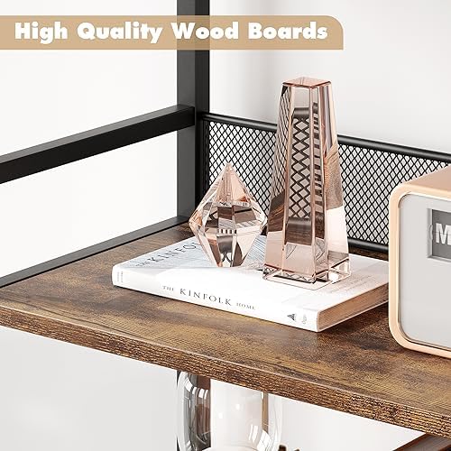 GarveeHome Bookshelf with Doors Industrial Bookcase with 4 Tiers Open Storage...