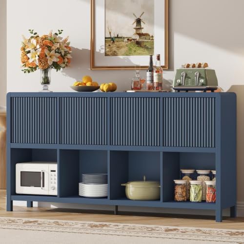 FATORRI 8 Cube Bookcase with 4 Doors, 57 Inch Wooden Bookshelf with Storage C...