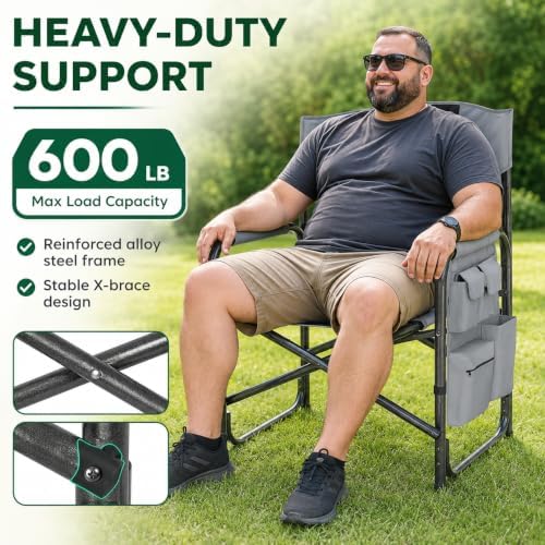 Colegence Oversized Directors Camping Chairs, 2 Pack, 600 lb, Black | Heavy d...