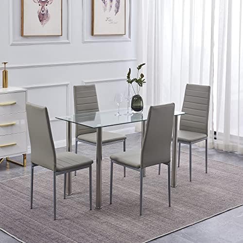 Dining Table Set for 4, 5 Piece Kitchen Table and Chairs for Dinette, Apartme...