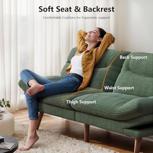 PERLECARE Convertible Futon Sofa Bed, 73" Corduroy Futon Couch with Adju...