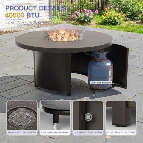 Kurapika 5 Piece Metal Outdoor Patio Furniture Set with Round Fire Pit Table,...
