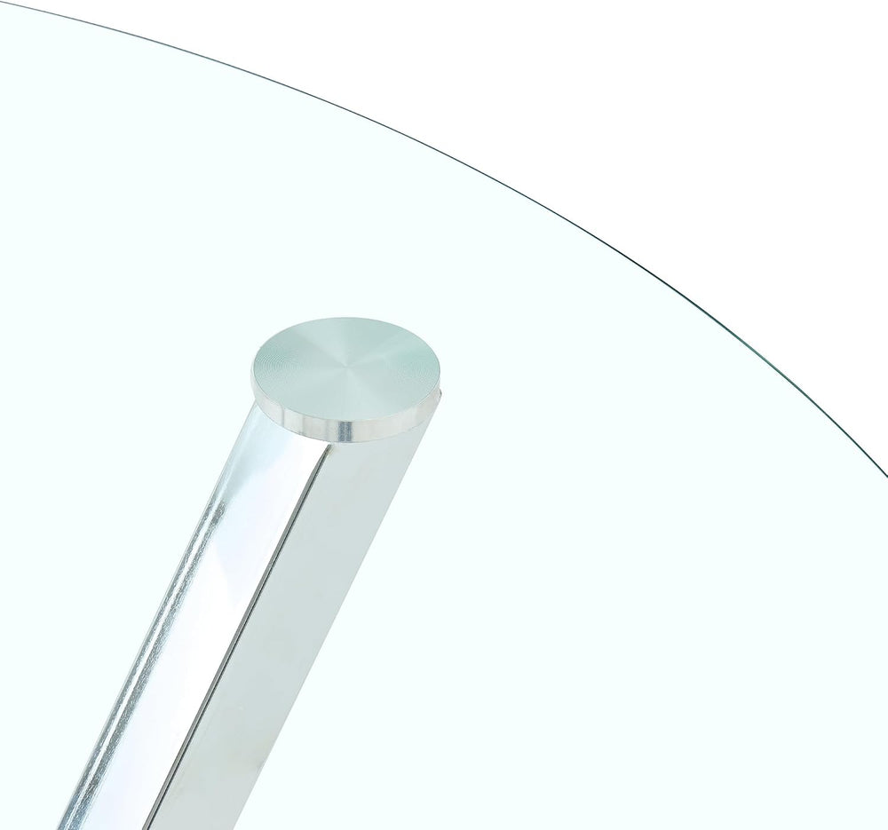 SSLine 45.2" Round Glass Dining Table for 4 Modern Circle Glass Tabletop...