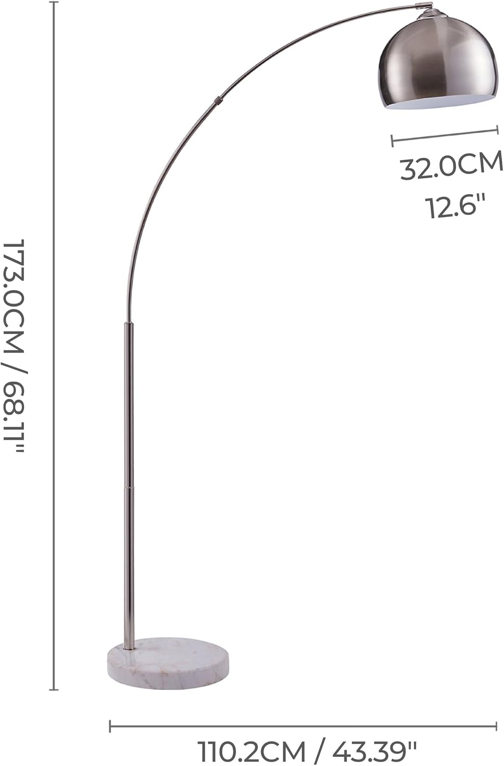 Teamson Home Arquer 68.1" Arc Floor Lamp for Living Rooms, Home Offices,...