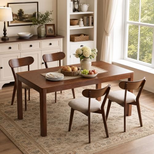 100% Solid Oak Dining Chairs, Mid Century Modern Dining Chair with Curved Bac...