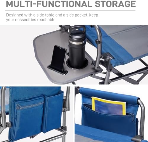 EVER ADVANCED Camping Directors' Chair with Side Table, Portable Folding ...