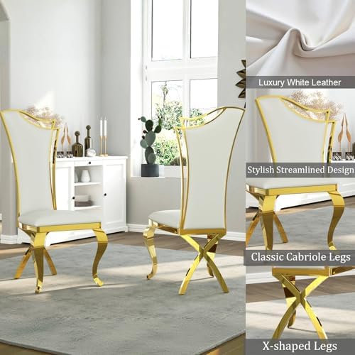 ACEDÉCOR 7 Piece Dining Table Set, Luxury White and Gold Kitchen and Dining R...