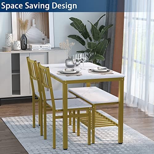 Teraves Dining Table Set for 4, Kitchen Table and 2 Chairs with Bench