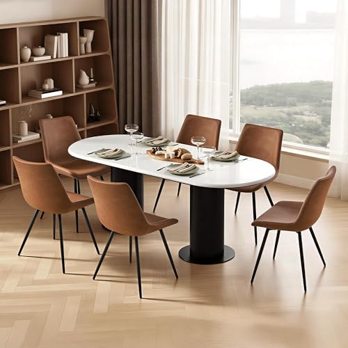 Yaheetech Dining Chairs Set of 6 Mid Century Modern Kitchen Chairs Brown