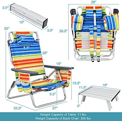 S AFSTAR Folding Beach Chair Set, 2 Pack Folding Chair and Aluminum Small Tab...