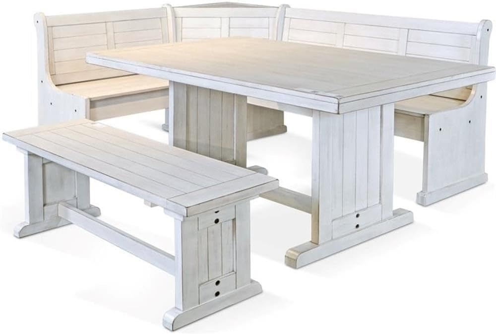 Pemberly Row 75" x 56" Farmhouse Wood Breakfast Nook Set with Table...