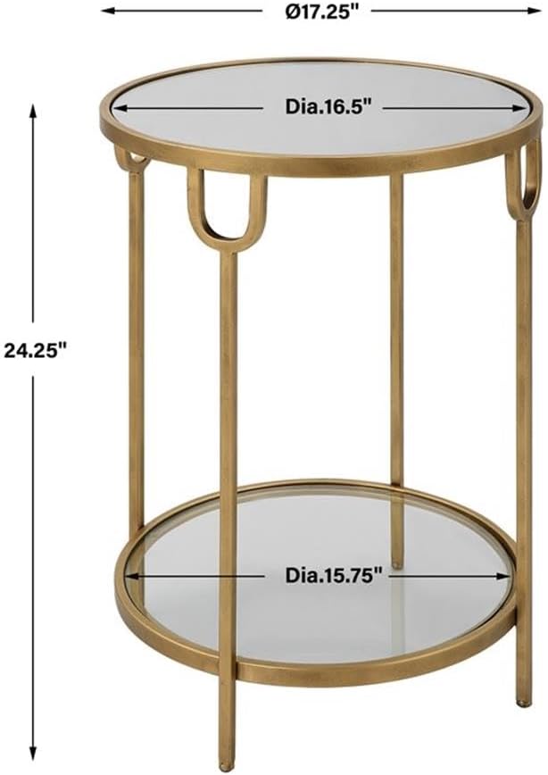 BOWERY HILL Round Two-Tier Iron Accent Table, Antique Gold Finish, Mirrored T...