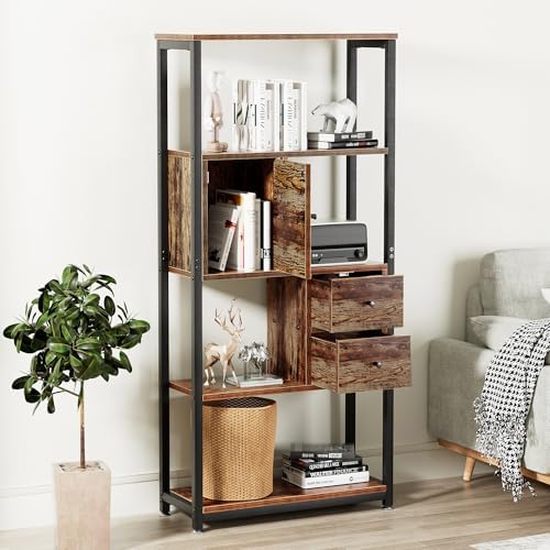 VECELO 5-Tier Bookshelf,Bookcase with Drawers and Cabinet,62"x 31"x...