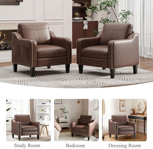 MALOL PU Leather Accent Chair Set of 2, Mid-Century Modern Living Room Armcha...