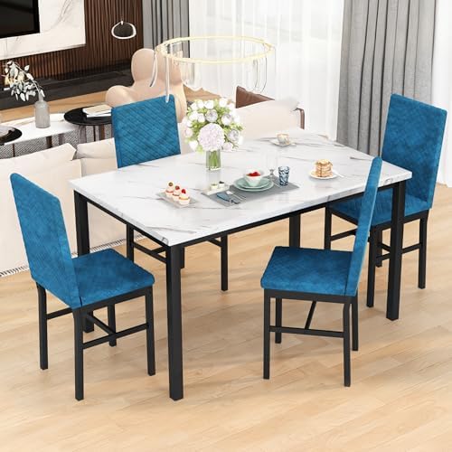 Recaceik Dining Table Set for 4, Kitchen Table and Chairs Set of 4 Modern Fau...
