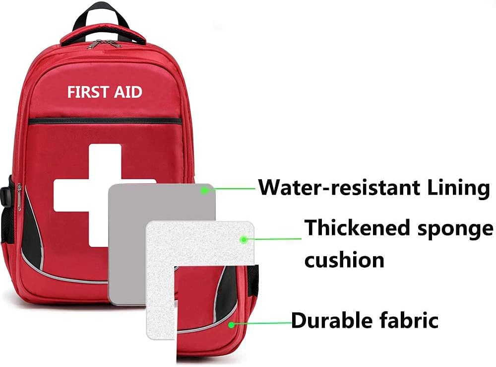 First Aid Bag Empty Red Emergency First Responder Trauma Multi-Pocket Traveli...