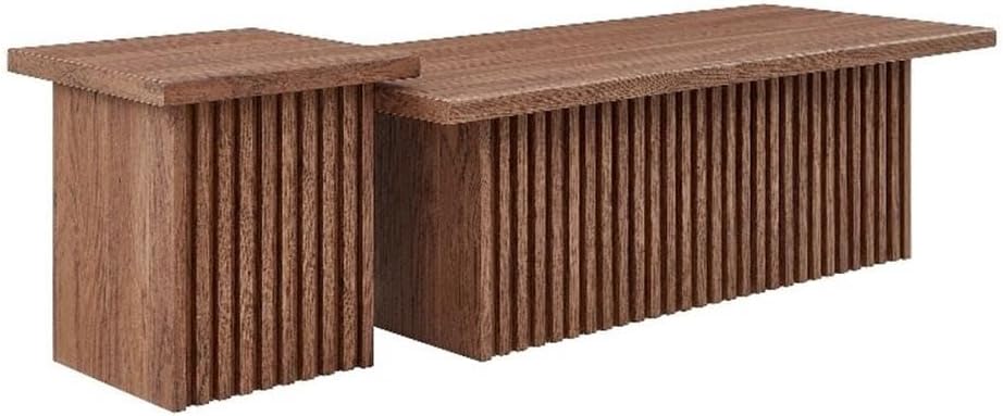 Modway Render Slatted Nesting Coffee Table Set in Walnut - 2 Piece Low Profil...