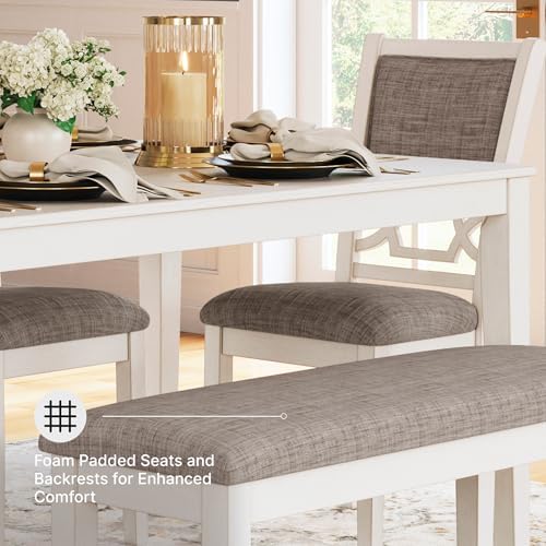 Signature Design by Ashley 6-Piece Dining Set with Bench, Antique White