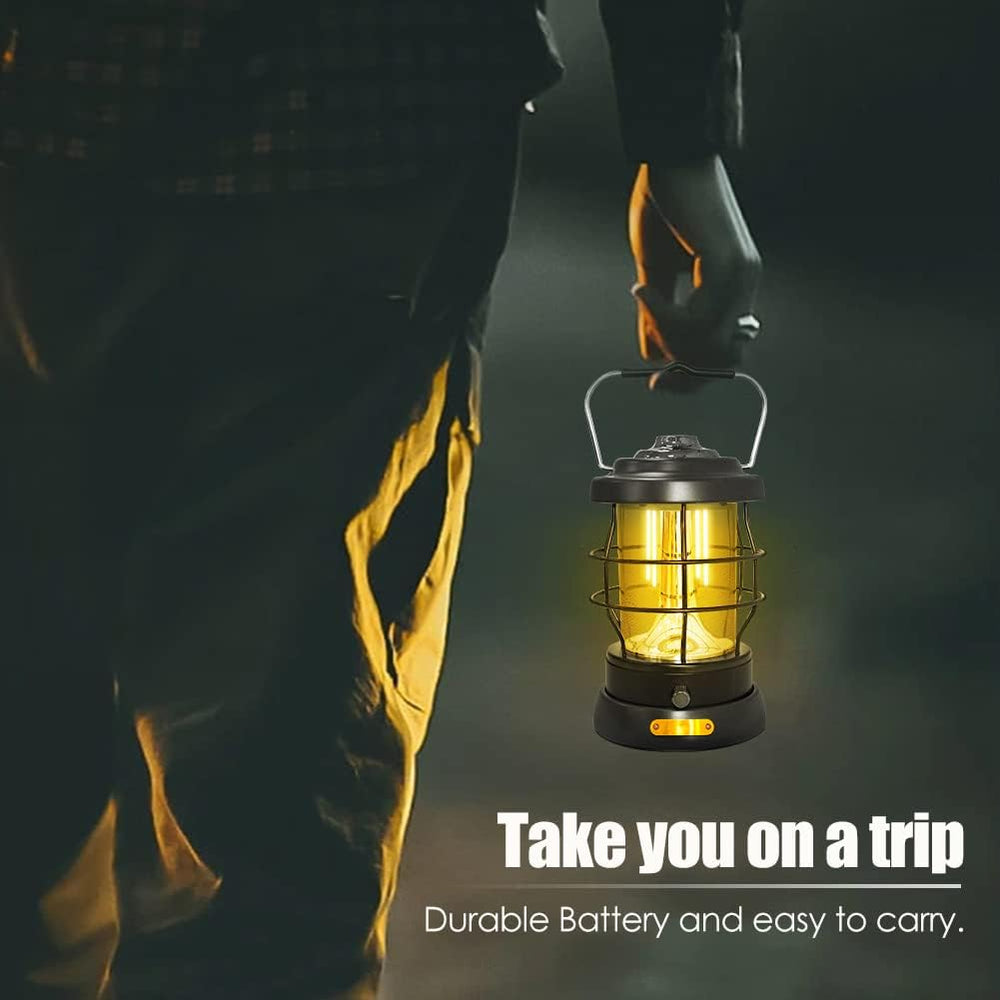 Retro Camping Lantern Rechargeable 1500LM 2 Modes Dimmable,Portable Electric ...