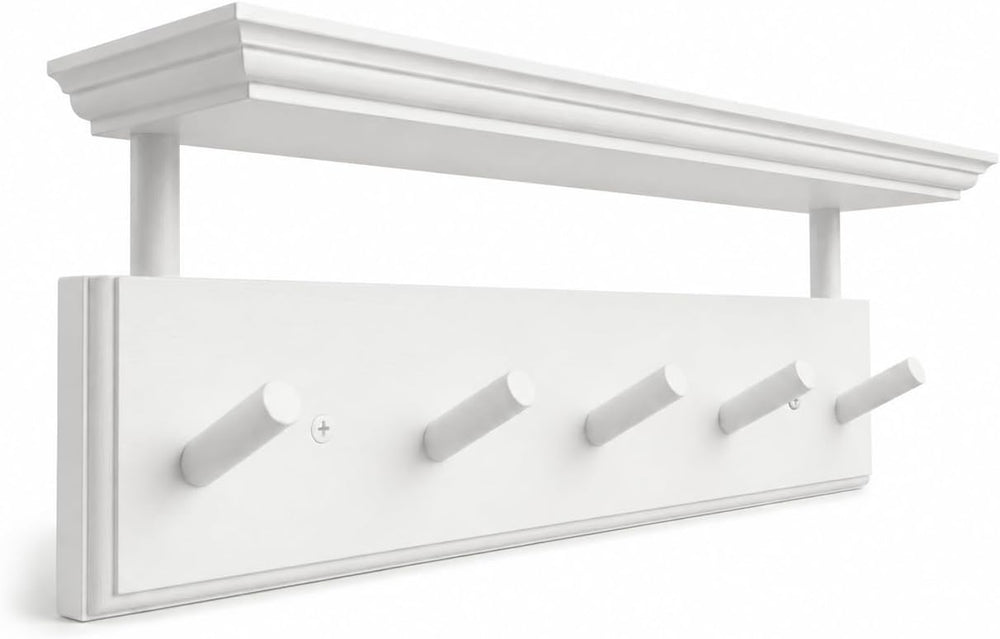 Matías Coat Rack Wall Mount with Shelf, 18 Inch Solid Wood Peg Rail, Wall Mou...