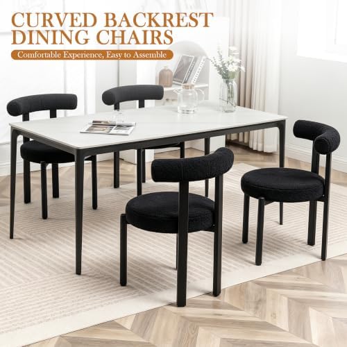 Black Boucle Dining Chairs Set of 4, Comfy Kitchen & Dining Room Chairs