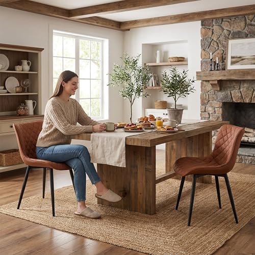 YOUTASTE Mid-Century Modern Dining Chairs Set of 2, Coffee Brown PU Leather K...
