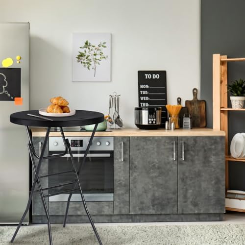 Byliable 28in Folding Cocktail Table, Round Bar Height Table, Black 2-Pack | ...