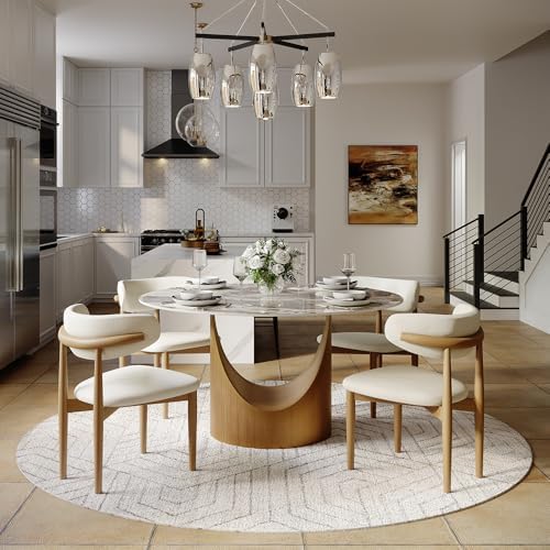 POVISON Round Pandora Dining Table for 4, 47" Sintered Stone Tabletop Di...