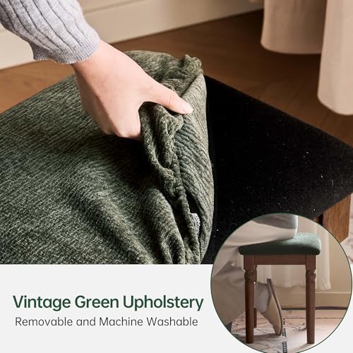 YESWOOD Small Vanity Stool Chair, Solid Wood Stool, Removable Seat Cushion, F...