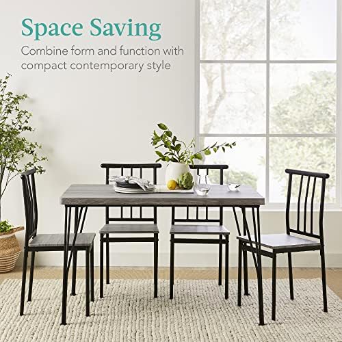 Best Choice Products 5-Piece Metal and Wood Indoor Modern Rectangular Dining ...