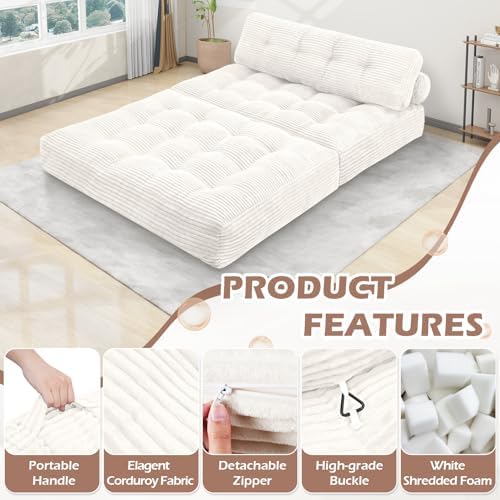 Folding Sofa Bed, Convertible Sleeper Chair with Pillow & Handle, Foldabl...