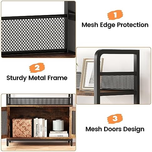 GarveeHome Bookshelf with Doors Industrial Bookcase with 4 Tiers Open Storage...