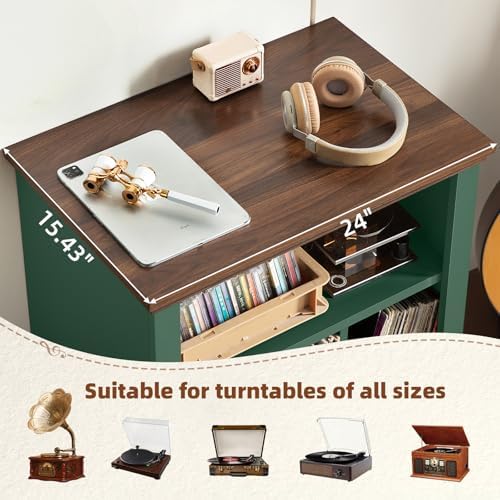 Joaxswe 24" Wide Record Player Stand with Vinyl Record Storage, Green | ...