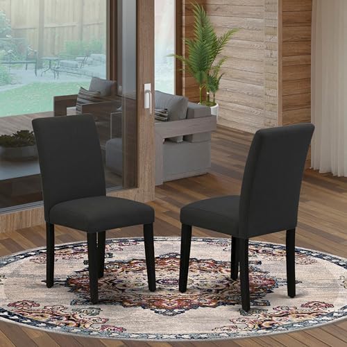 East West Furniture ABP6T24 Abbott Parson Chairs - Black Color Linen Fabric U...