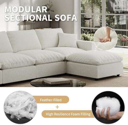 Modern Sectional Linen Couch for Living Room V-Shape Sofas,6 Seat Modular Clo...
