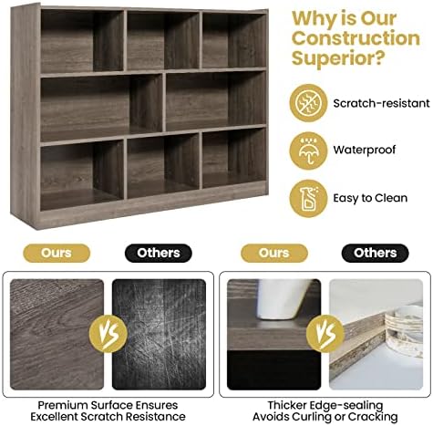 Tangkula 8-Cube Bookcase, Wood 3 Tier Open Storage Bookshelf, Modern Multipur...