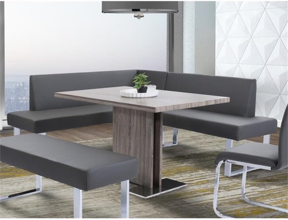 Pemberly Row Modern Faux Leather Corner Dining Bench, Chrome Legs and Gray Up...